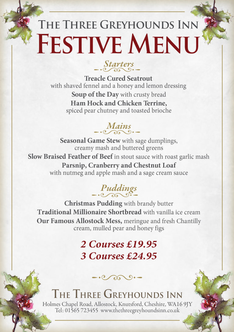 Christmas in the Doghouse The Three Greyhounds Pub, Cheshire