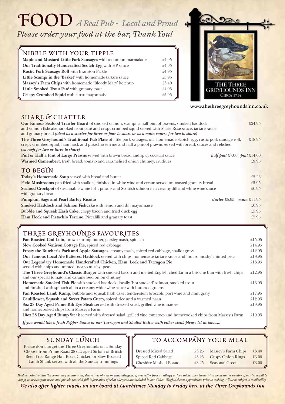 MondaySaturday The Three Greyhounds Pub, Cheshire